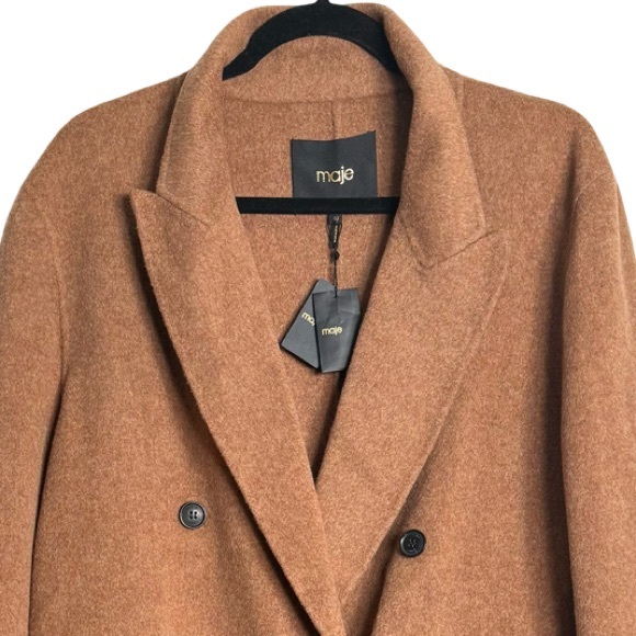 Maje Galarita Double-breasted Wool-blend Felt Brown Coat NWT - Picture 6 of 15